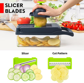 SNIFITAR vegetable chopper shown on kitchen counter in use.
