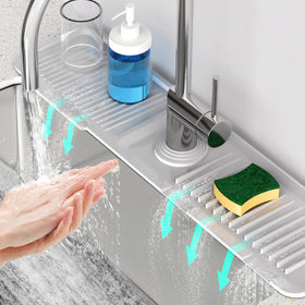 Snoquir 24in faucet mat covers full sink area for splash guard.
