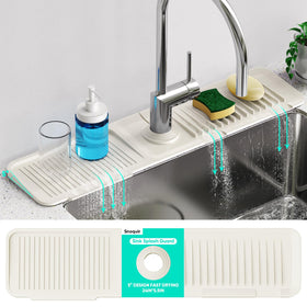 Snoquir silicone water catcher drains into sink, keeping counter dry.