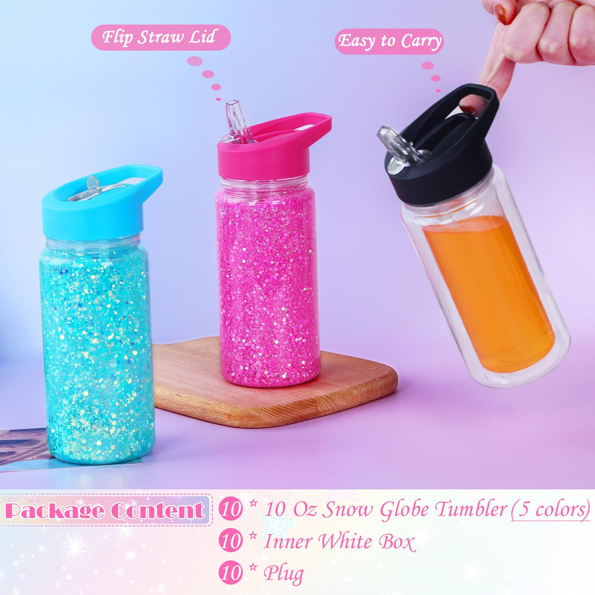 Snoverre snowglobe tumbler with flip straw lid for easy sipping and cleanup.