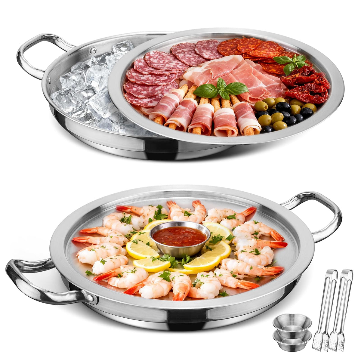 SNOW HARE 2-Set 12 Inch Shrimp Cocktail Dish with Ice Tray for elegant chilled presentation.