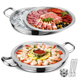 SNOW HARE 2-Set 12 Inch Shrimp Cocktail Dish with Ice Tray for elegant chilled presentation.