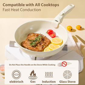 SnowClad ceramic nonstick coating on pan aids easy release and cleaning after cooking.