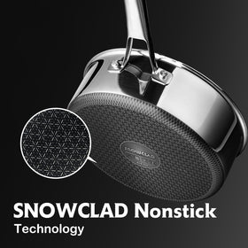 Snowclad frying pan dishwasher safe and oven safe for convenient cleanup.