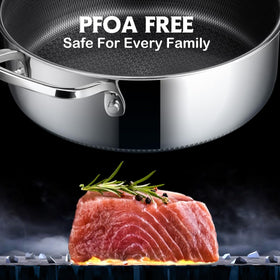 Snowclad frying pan nonstick surface focuses on low-fat cooking and easy cleanup.