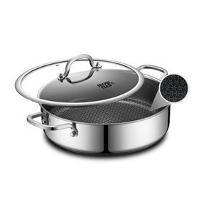 SnowClad 5qt sauté pan outer view showing sturdy handle for comfortable cooking