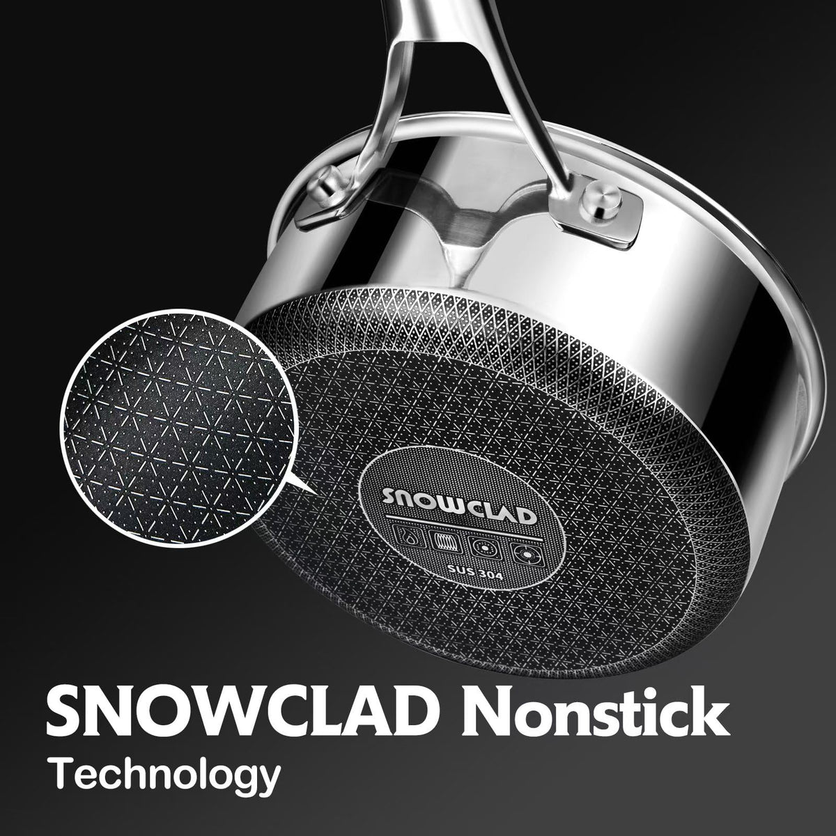 Snowclad triple-ply stainless steel construction for even heat distribution.
