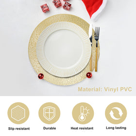 Snowkingdom gold-tone placemats serve as a tasteful centerpiece.