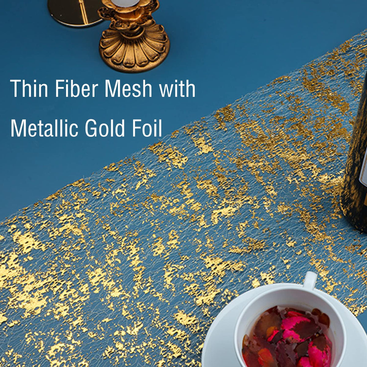 Snowkingdom glitter gold table runner closeup edges highlighting durable stitching and luxe look