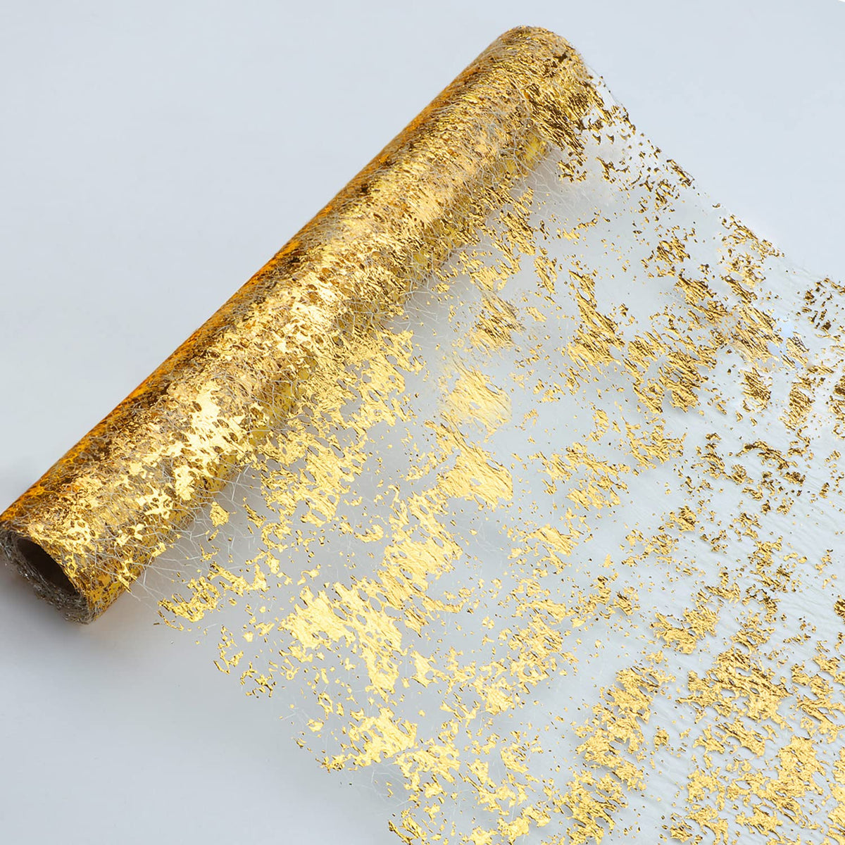 Snowkingdom glitter gold table runner wide shot showcasing shimmering decor for weddings