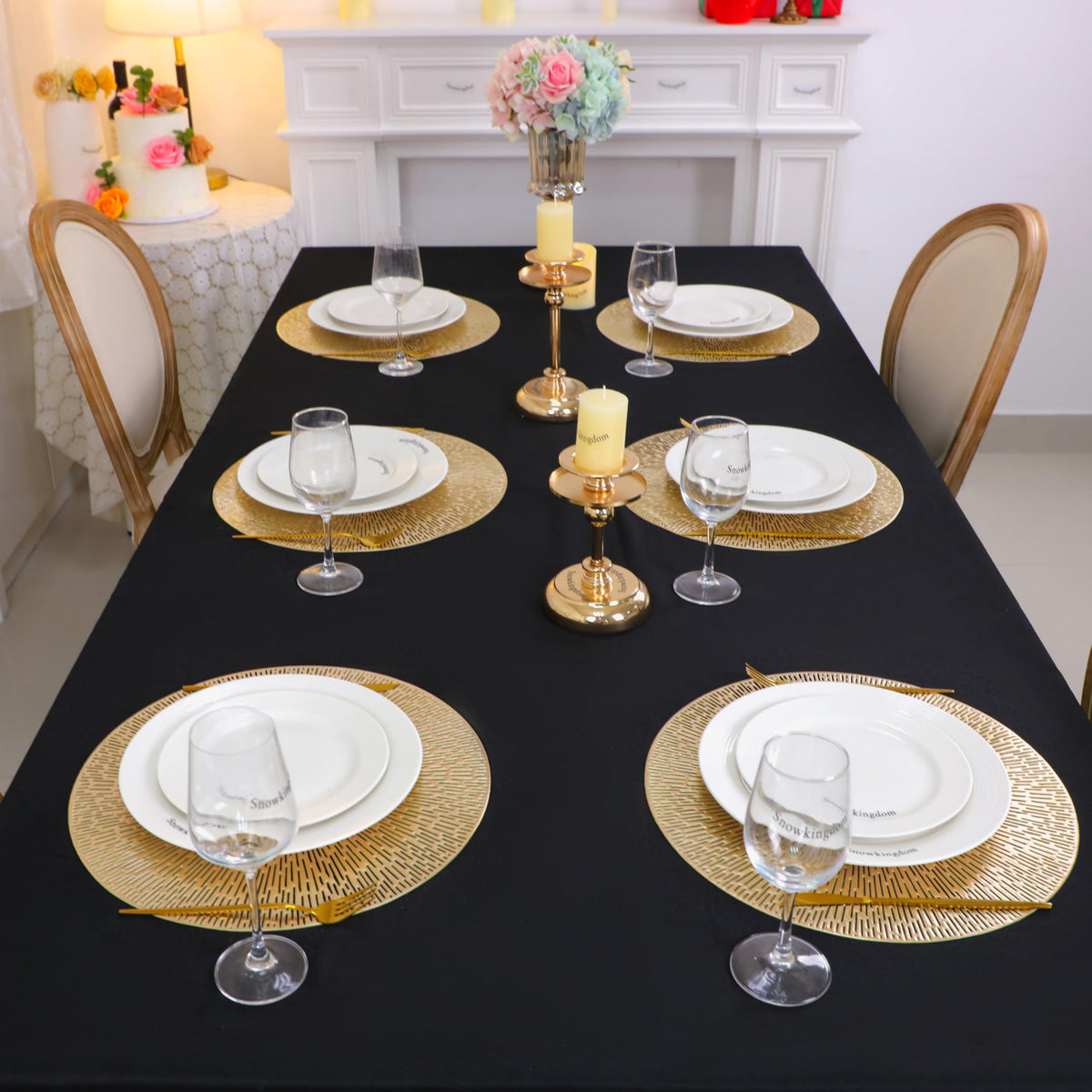 Snowkingdom gold round placemats hollow design elevates table styling.
