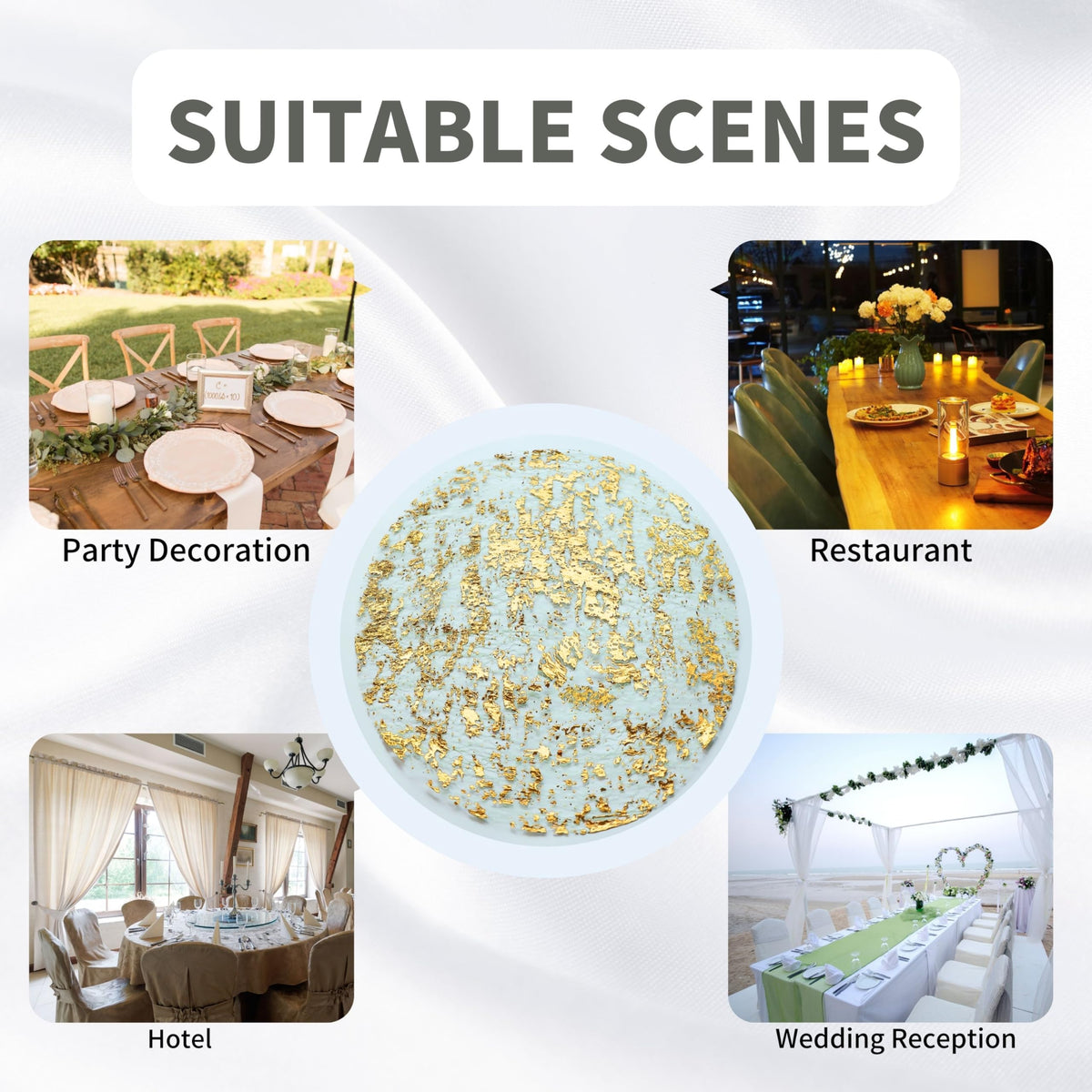 Snowkingdom gold placemats provide disposable elegance for gatherings.
