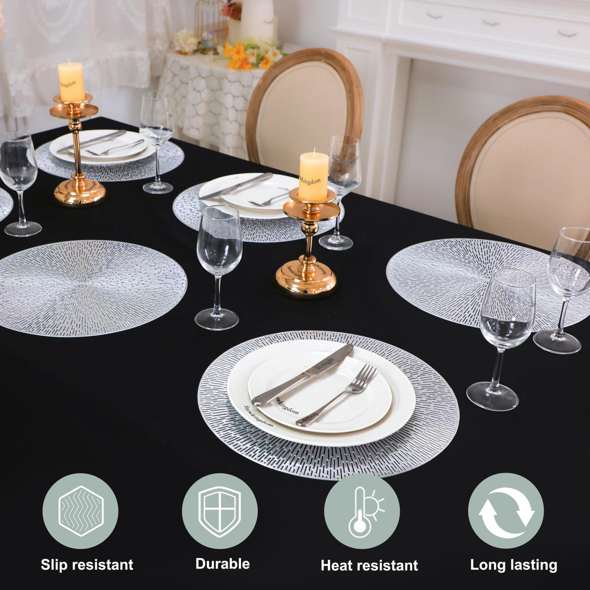 Snowkingdom non-slip placemats keep plates in place for confident dining.