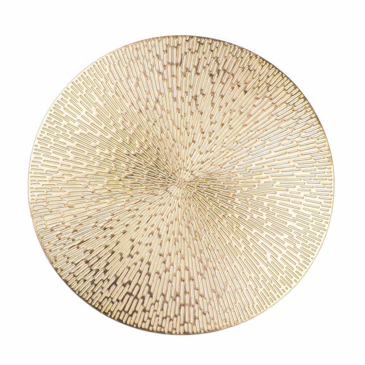 Snowkingdom round placemats gold metallic 15-inch protect surfaces during meals and celebrations.