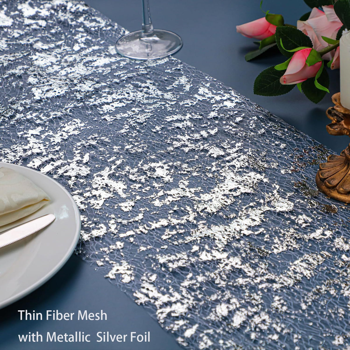 Snowkingdom sequin-foil detail runner adds glittering wedding decor