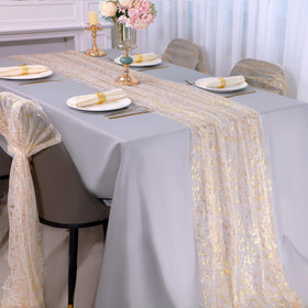 Snowkingdom sheer chiffon tulle fabric adds airy texture for tables and arches