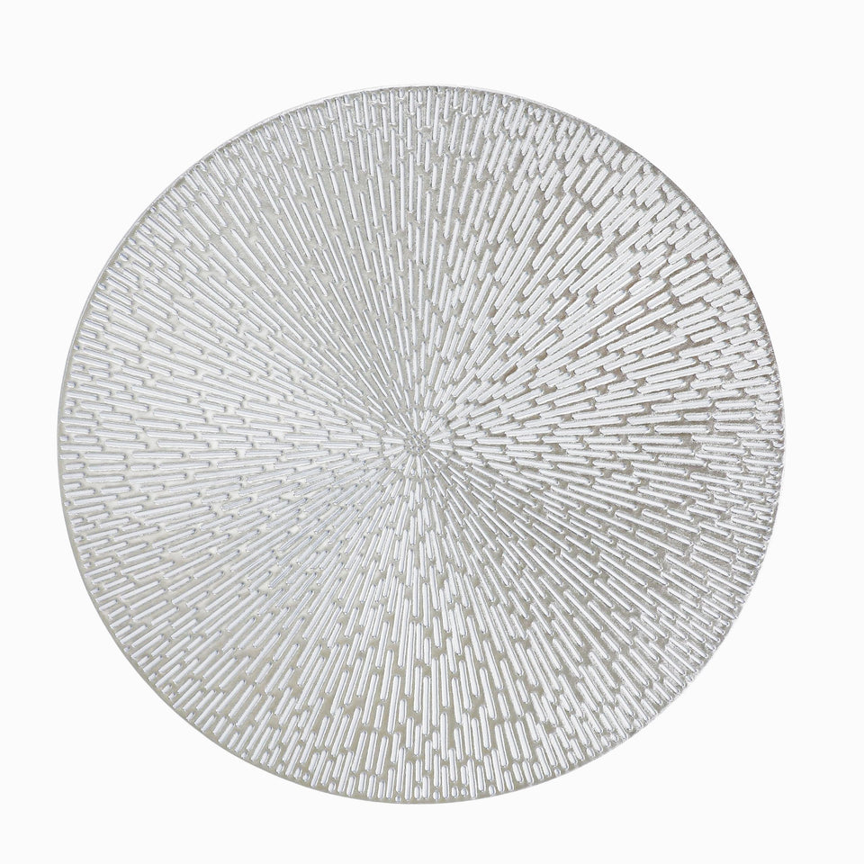 Snowkingdom silver round placemats, 15-inch set of 6, protect surfaces during meals.