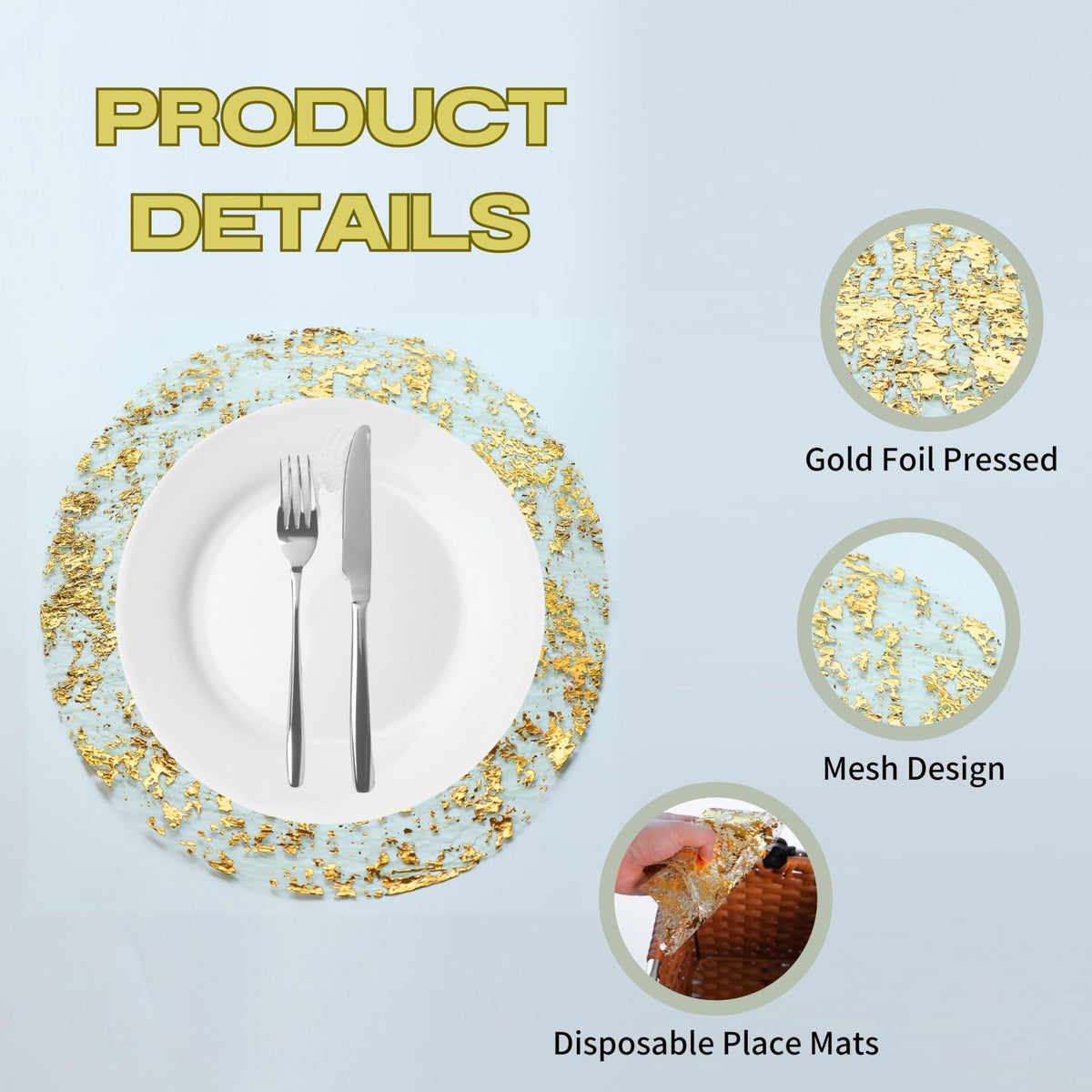 Snowkingdom wedding and event table accents with an elegant gold doily look.