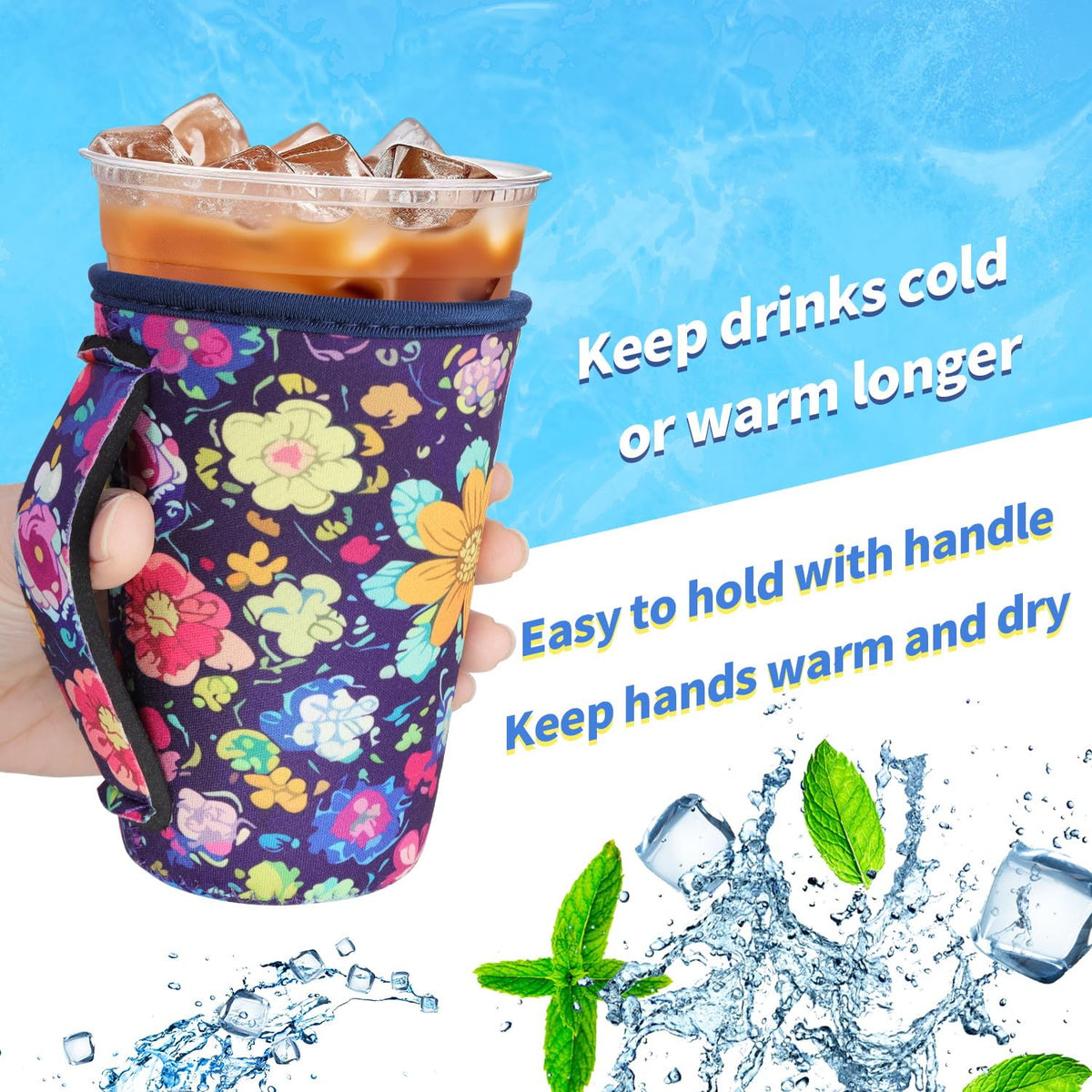 Snowso large sleeve with handle fits 30-32 oz cups and keeps hands dry.