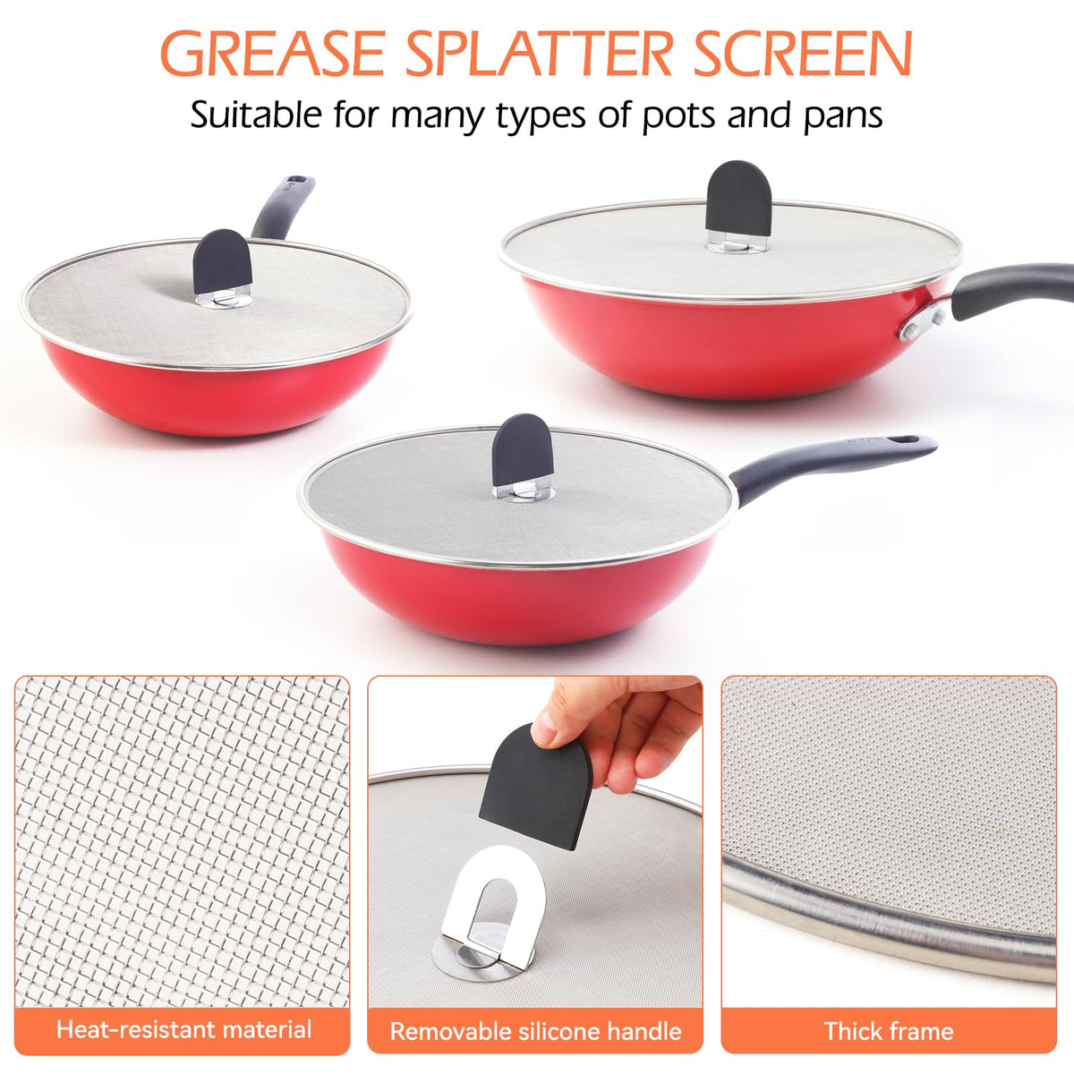 Snowyee splatter guard on frying pan reduces splatters.