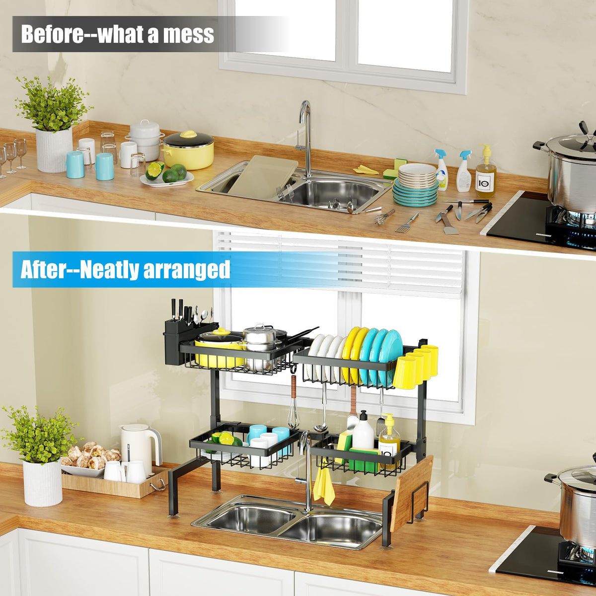 SNSLXH space-saving design frees counter space while drying bowls and cups.
