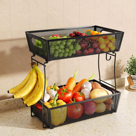 SNTD 2-tier fruit basket assembly demonstrates space-saving design for organized countertops.