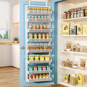 SNTD 8-tier over-the-door organizer with dense mesh baskets keeps bottles upright.
