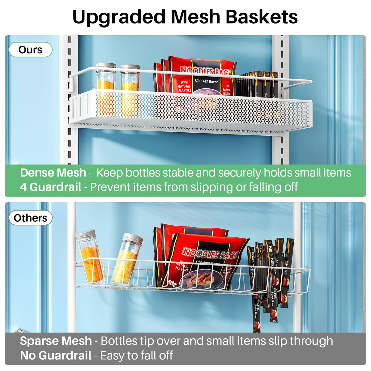 SNTD anti-swing adhesive stickers secure the rack for quiet operation.