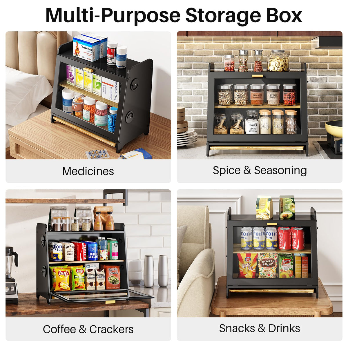 SNTD bread box on countertop aids snack organization.