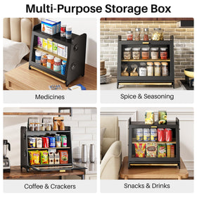 SNTD bread box on countertop aids snack organization.