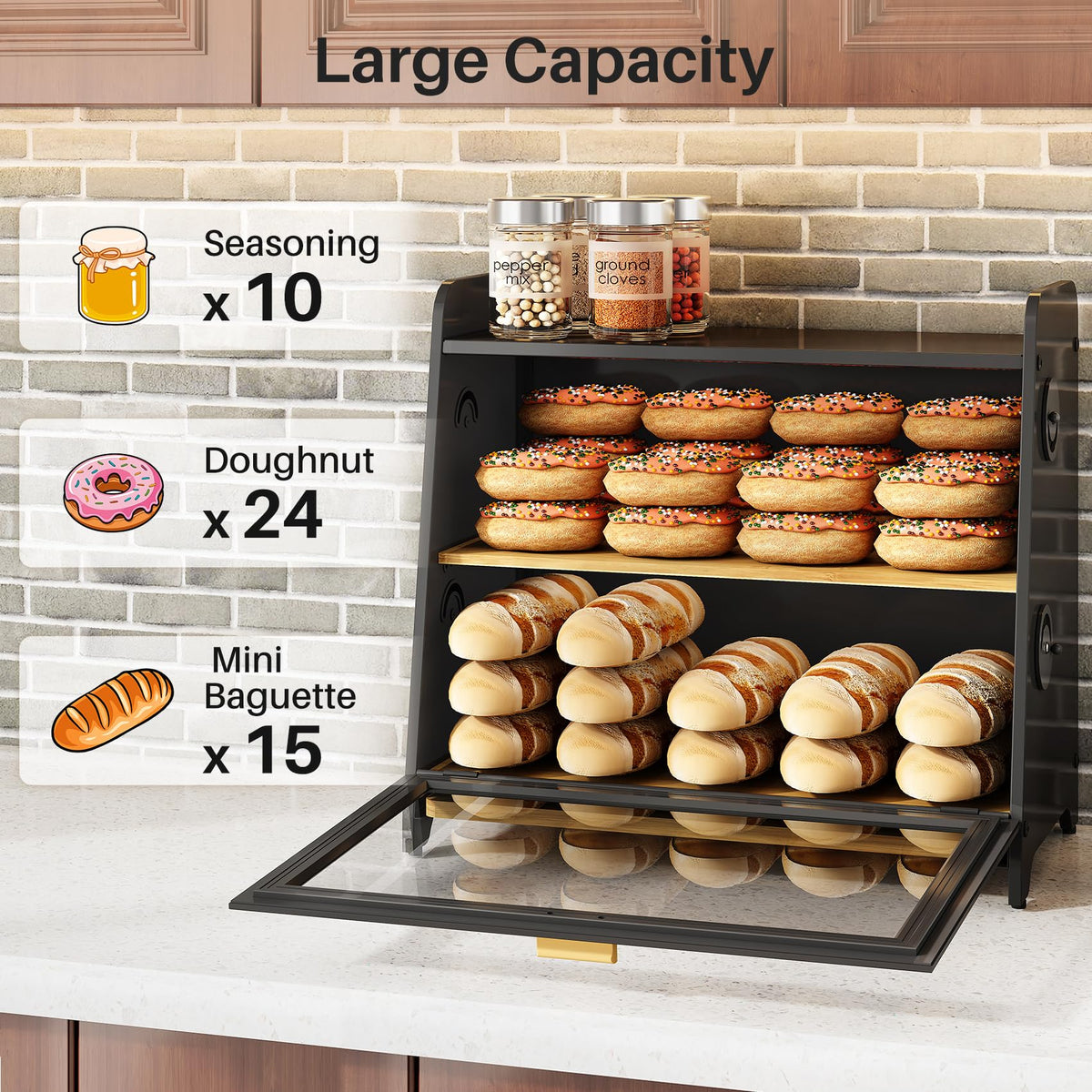 SNTD bread box dimensions 15.7 inches long by 9.9 inches wide by 15.7 inches tall.