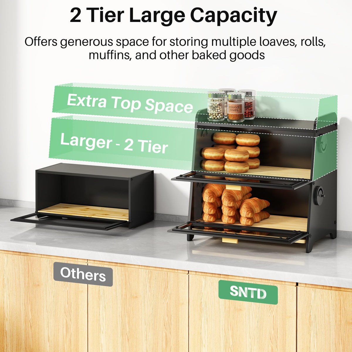 SNTD bread box removable trays simplify cleaning and setup
