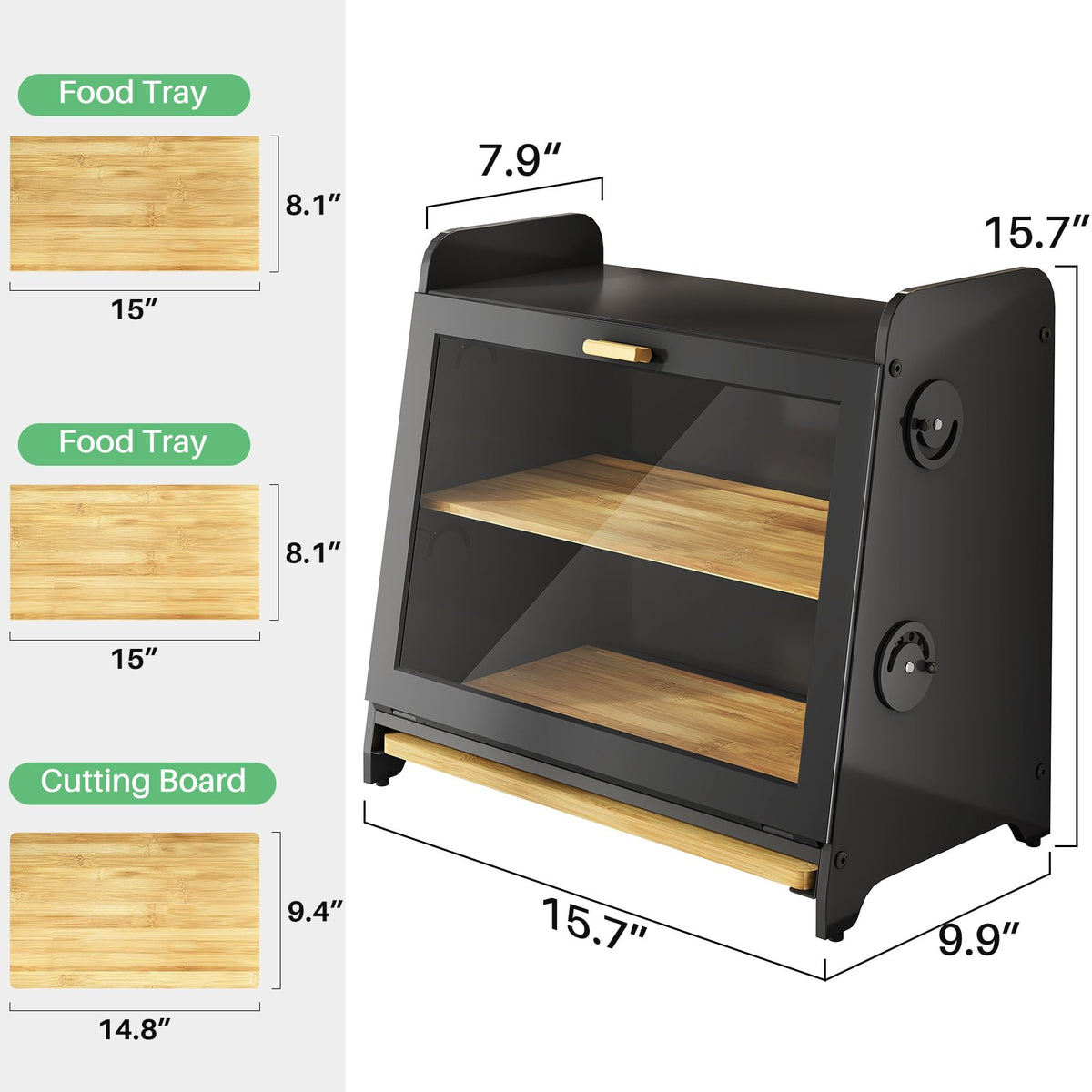 SNTD bread box side vents adjustable for controlled humidity.