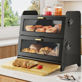 SNTD bread box two-tier storage on countertop keeps loaves organized