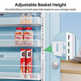 SNTD dense mesh baskets with guardrails prevent tall items from tipping.