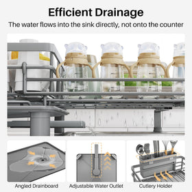 SNTD dish drying rack adjustable feet fit different sinks securely