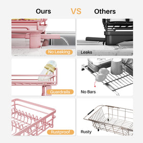 SNTD dish drying rack with adjustable feet fits different sink widths.