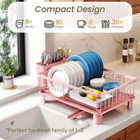 SNTD dish drying rack angled drainboard channels water into sink.