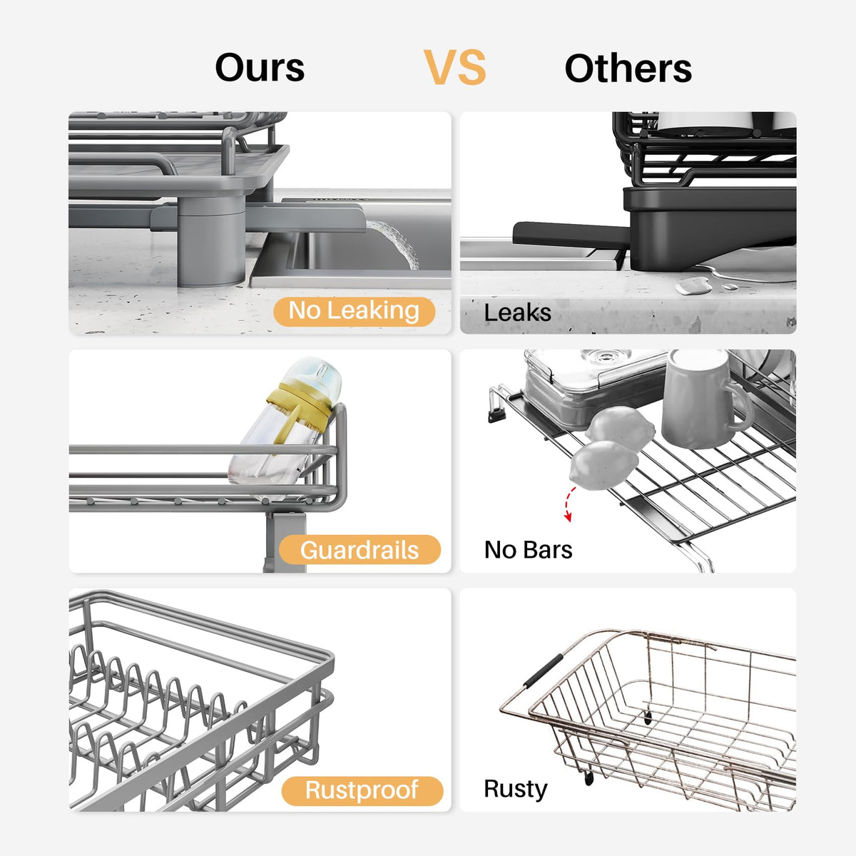 SNTD dish drying rack anti-fingerprint tray prevents water pooling
