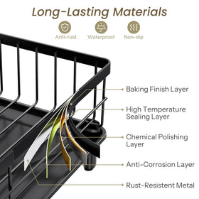 SNTD dish drying rack has elevated 1.75-inch legs for versatile sink fit.