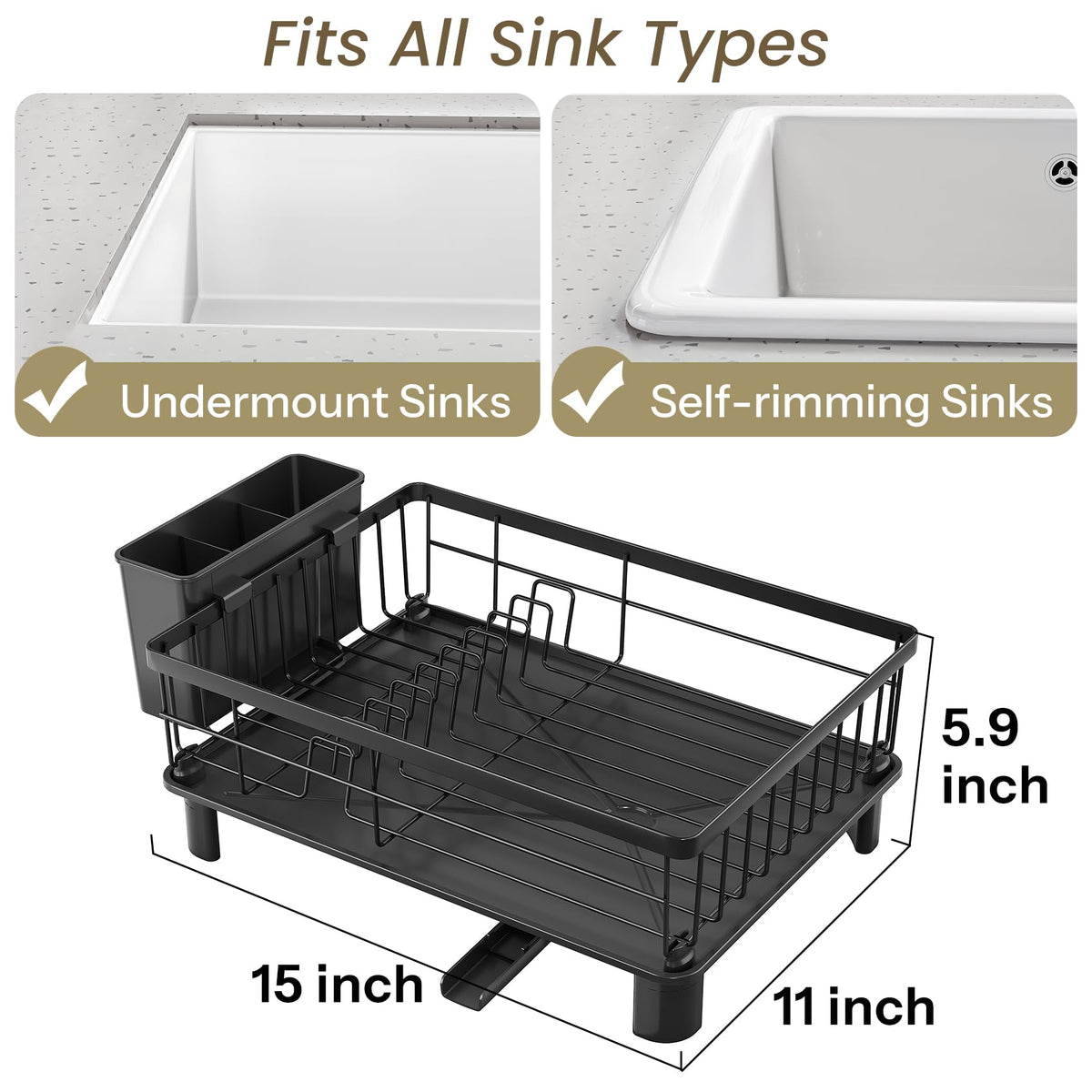 SNTD dish drying rack angled drainboard directs water into the sink.