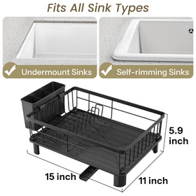 SNTD dish drying rack angled drainboard directs water into the sink.