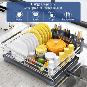 SNTD dish drying rack with angled drainboard and water stopper