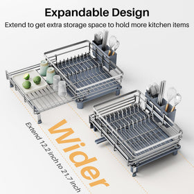 SNTD extendable feet stabilize the rack on different sink widths.