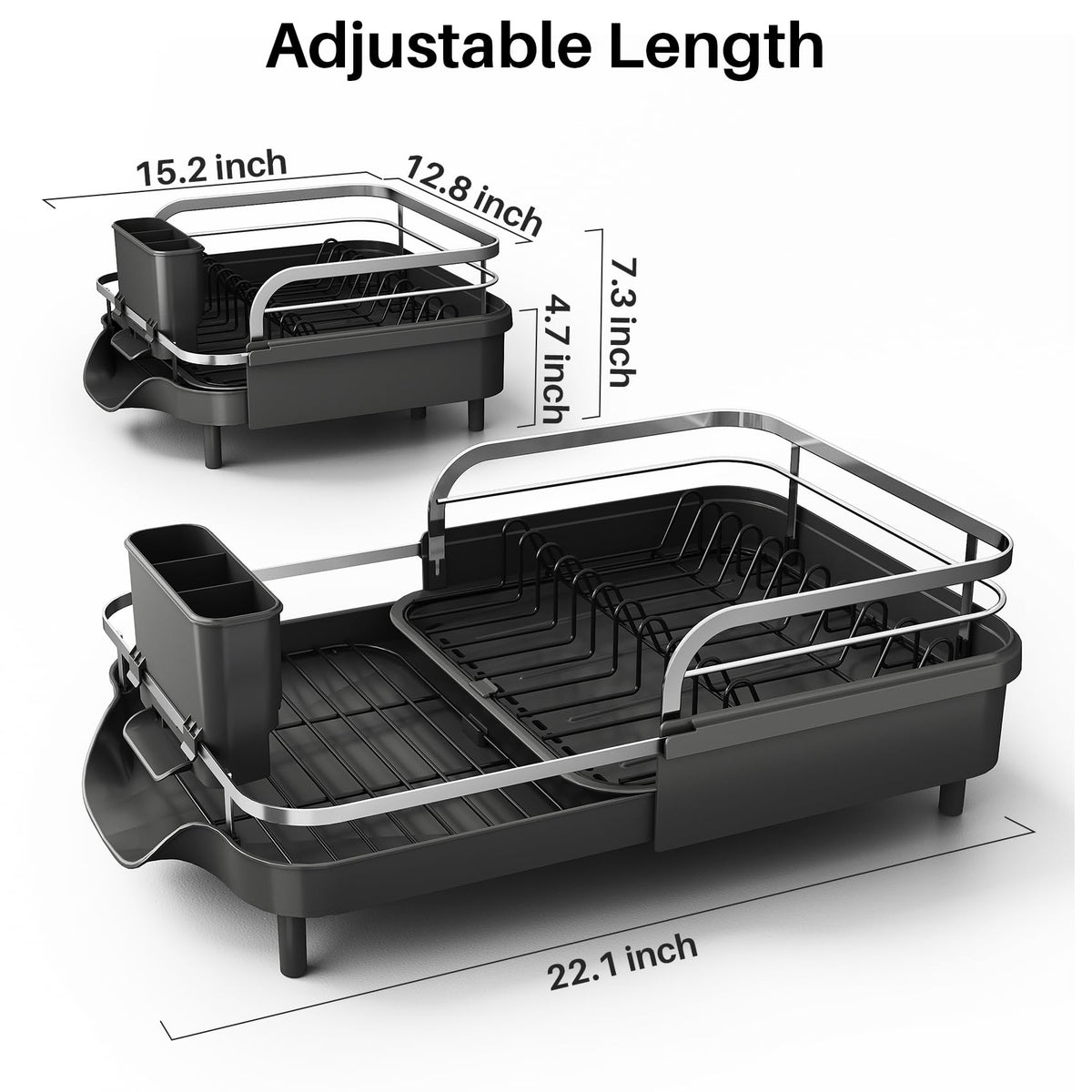 SNTD dish drying rack angled drip tray directs water into sink.