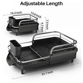 SNTD dish drying rack angled drip tray directs water into sink.