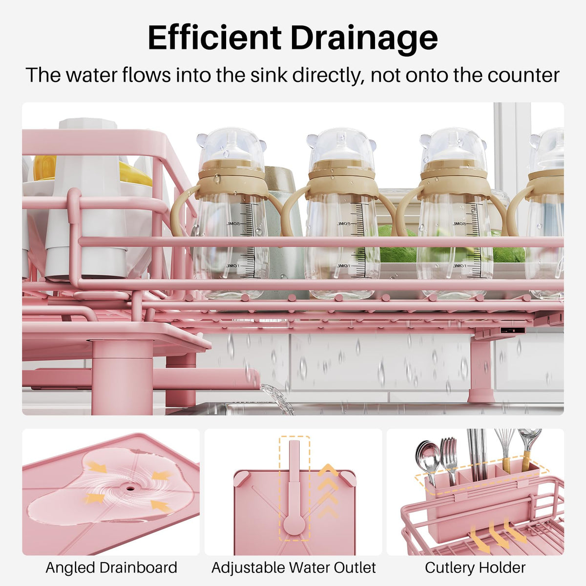 SNTD dish drying rack removable utensil holder keeps silverware organized.