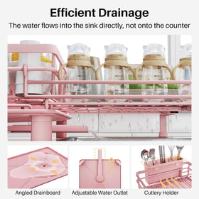 SNTD dish drying rack removable utensil holder keeps silverware organized.