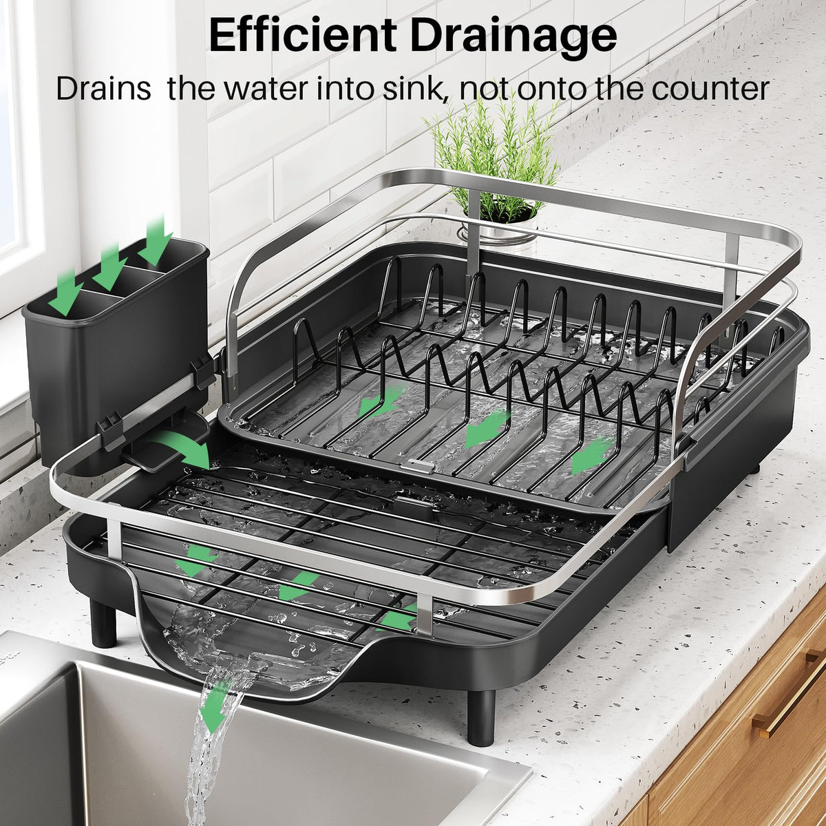 SNTD anti-slip silicone feet keep rack steady on wet counters.