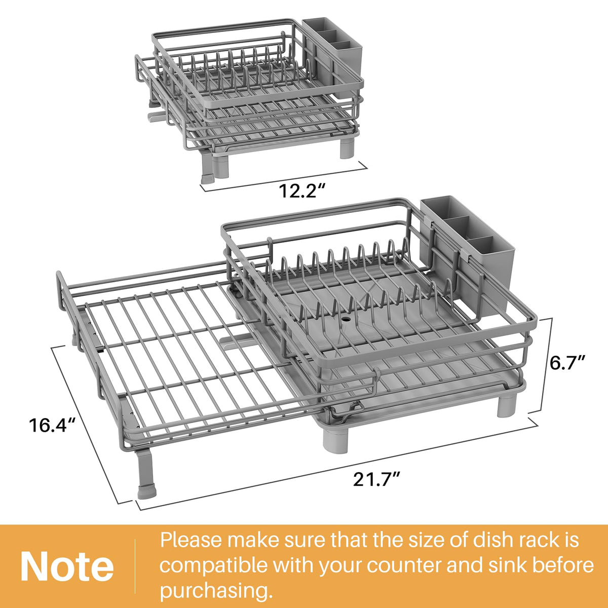 SNTD dish drying rack side profile shows space-saving design for small kitchens